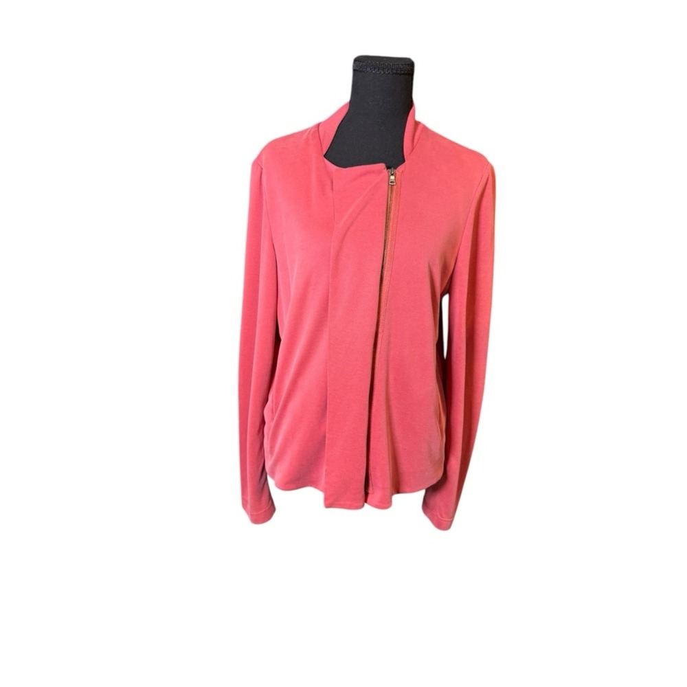 BCBGMAXAZRIA Jacket Women Medium Coral Pink Asymmetric Zip Draped Jersey
